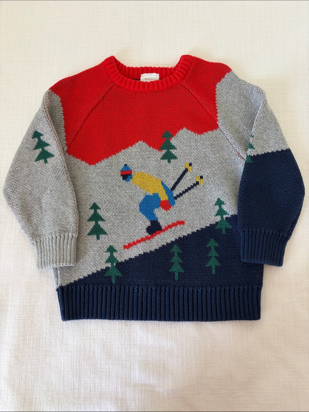 Hanna Andersson Red, Gray & Navy Ski Graphic Crewneck Sweater 90cm / 3T